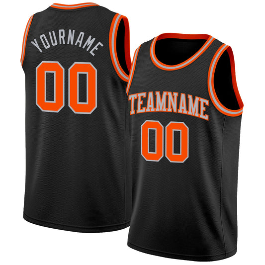 Custom Black Orange-Gray Authentic Basketball Jersey - Main View