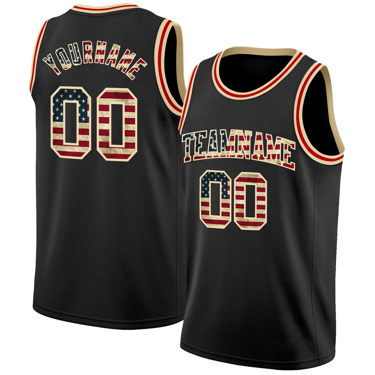 Custom Black Vintage USA Flag Cream-Red Authentic Basketball Jersey - Main View