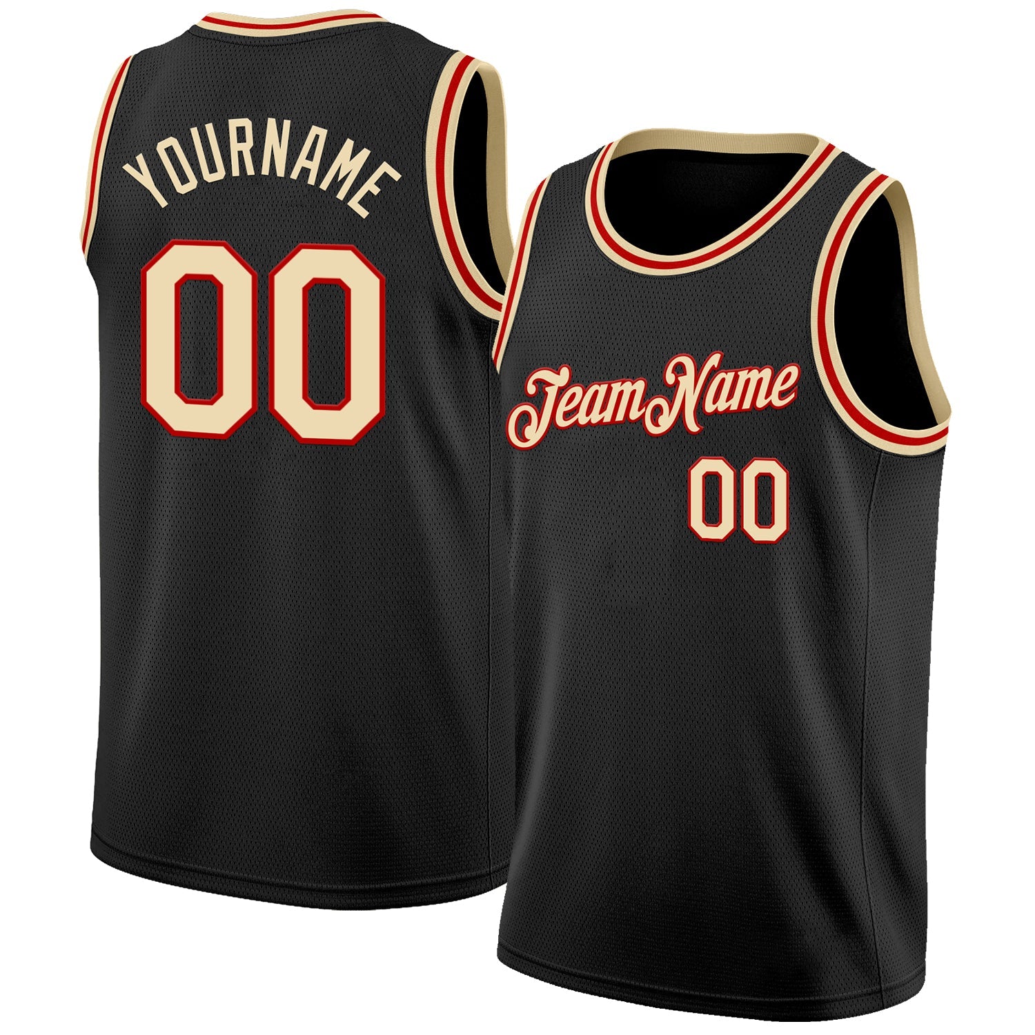 Custom Black Cream-Red Authentic Basketball Jersey - Main View