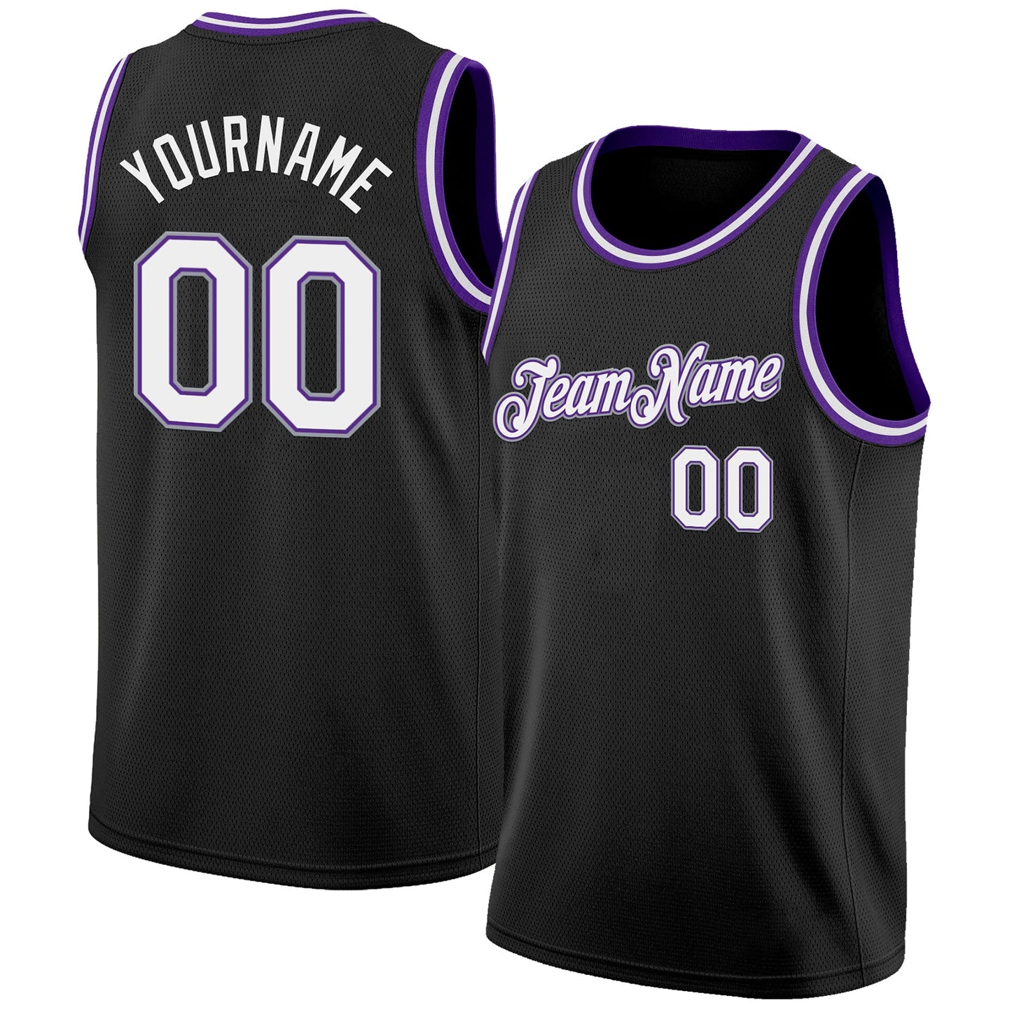 Custom Black White Purple-Gray Authentic Basketball Jersey - Main View