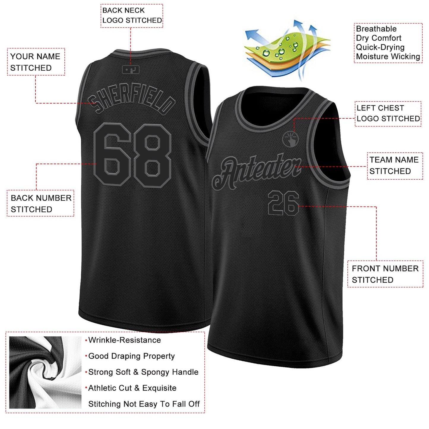 Custom Black Steel Gray Authentic Basketball Jersey view 2