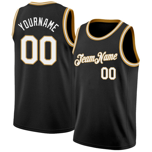 Custom Black White-Old Gold Authentic Basketball Jersey - Main View