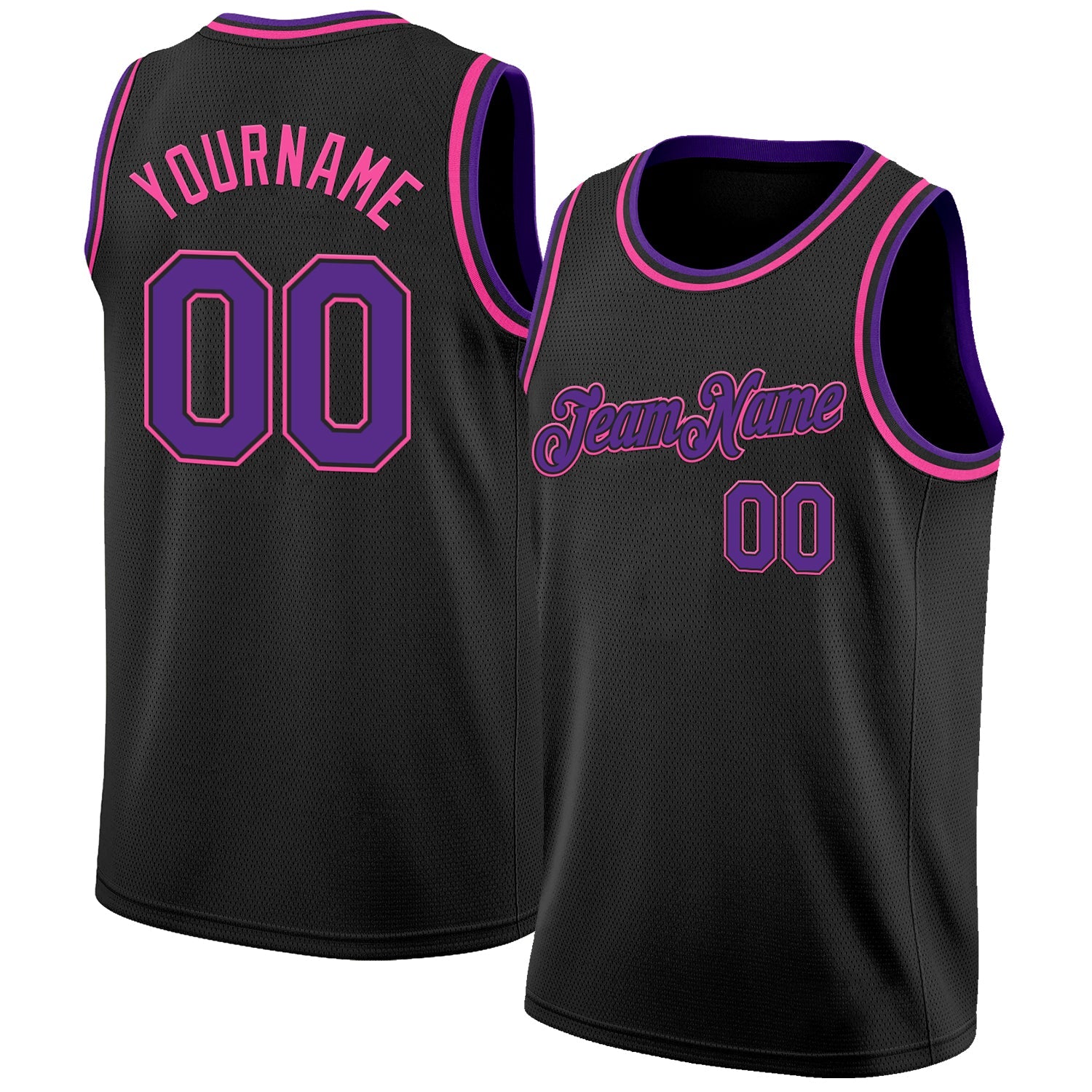 Custom Black Purple-Pink Authentic Basketball Jersey - Main View