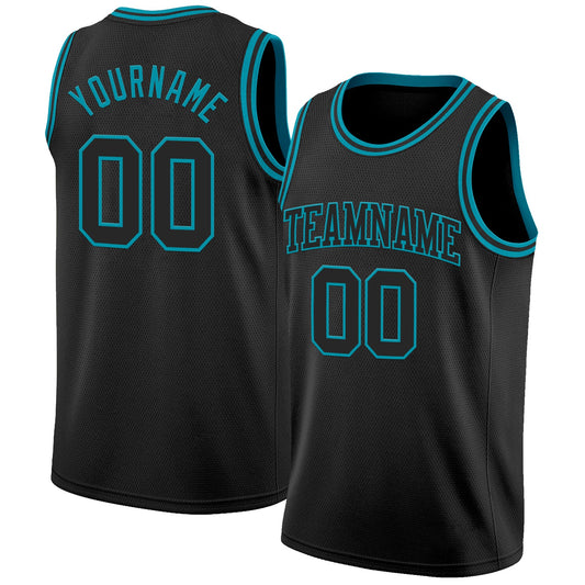 Custom Black Teal Authentic Basketball Jersey - Main View