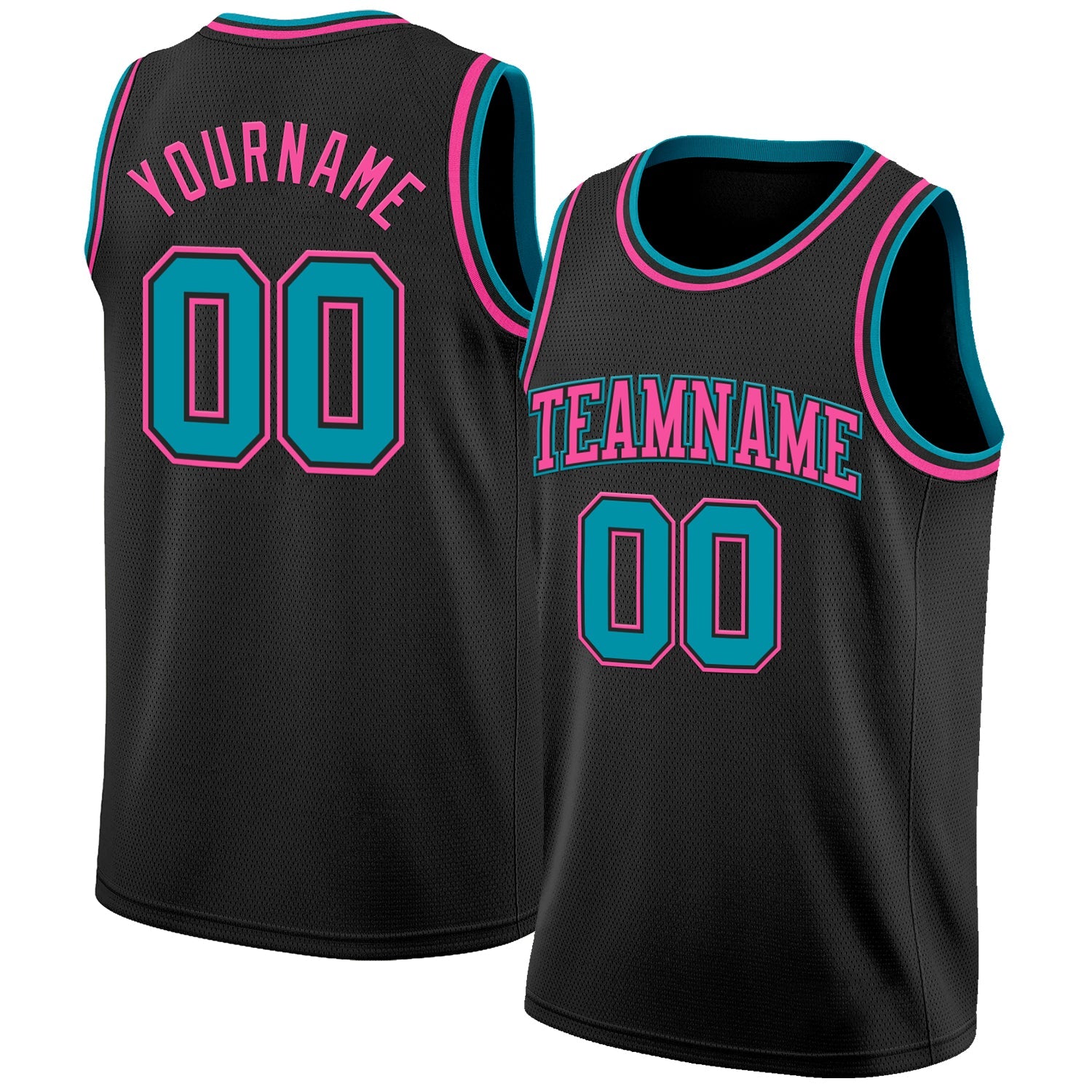 Custom Black Teal-Pink Authentic Basketball Jersey - Main View