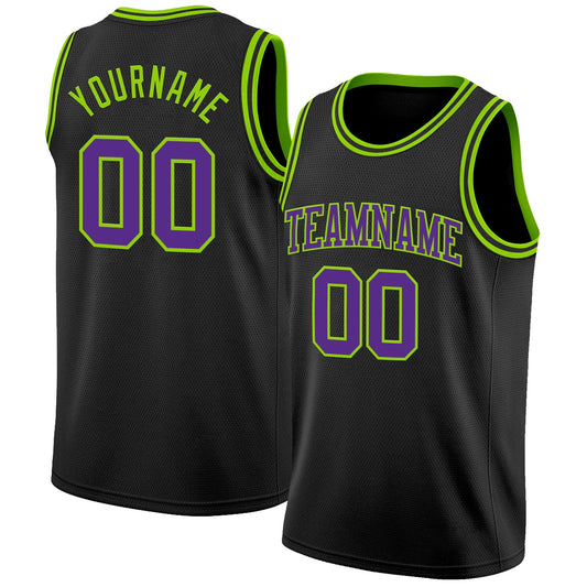 Custom Black Purple-Neon Green Authentic Basketball Jersey - Main View