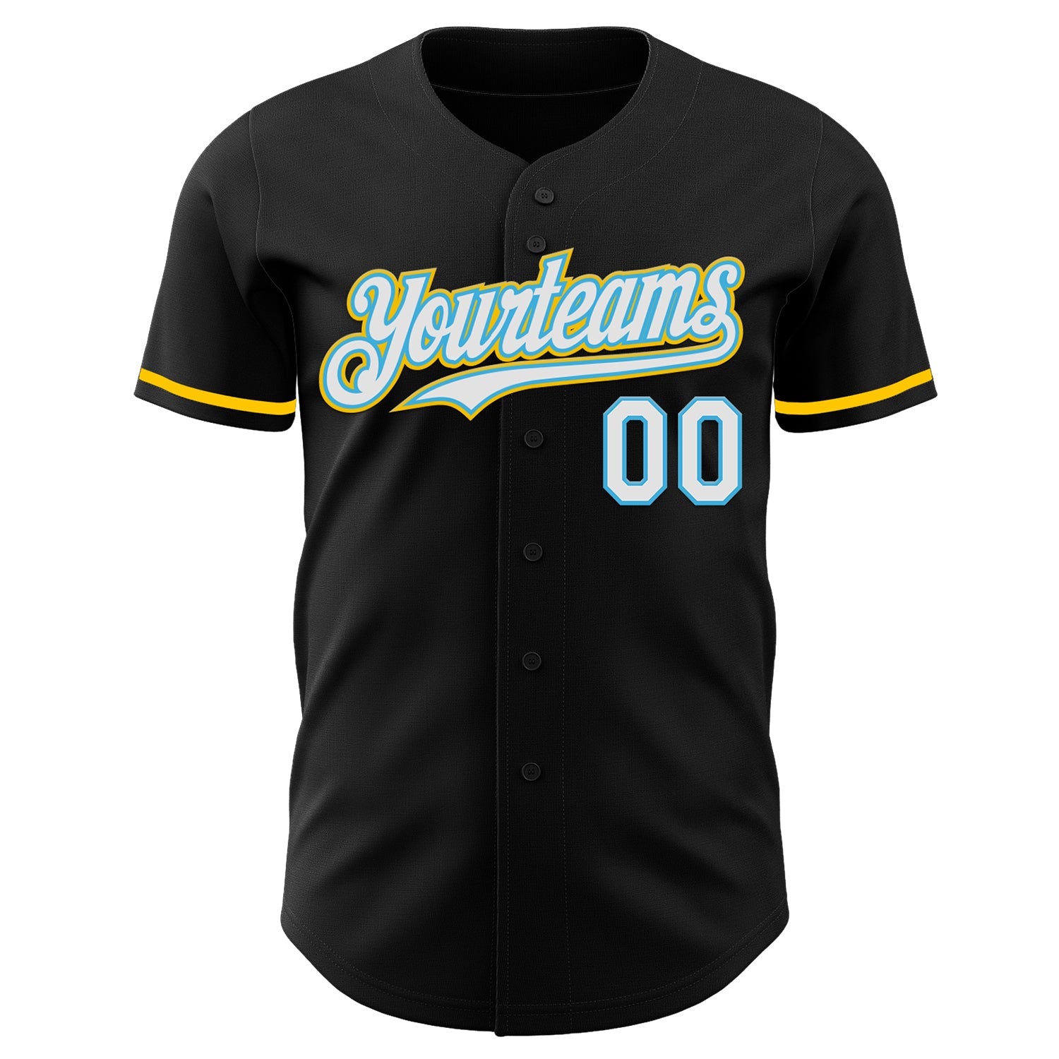 Custom Black White Sky Blue-Yellow Authentic Baseball Jersey view 2