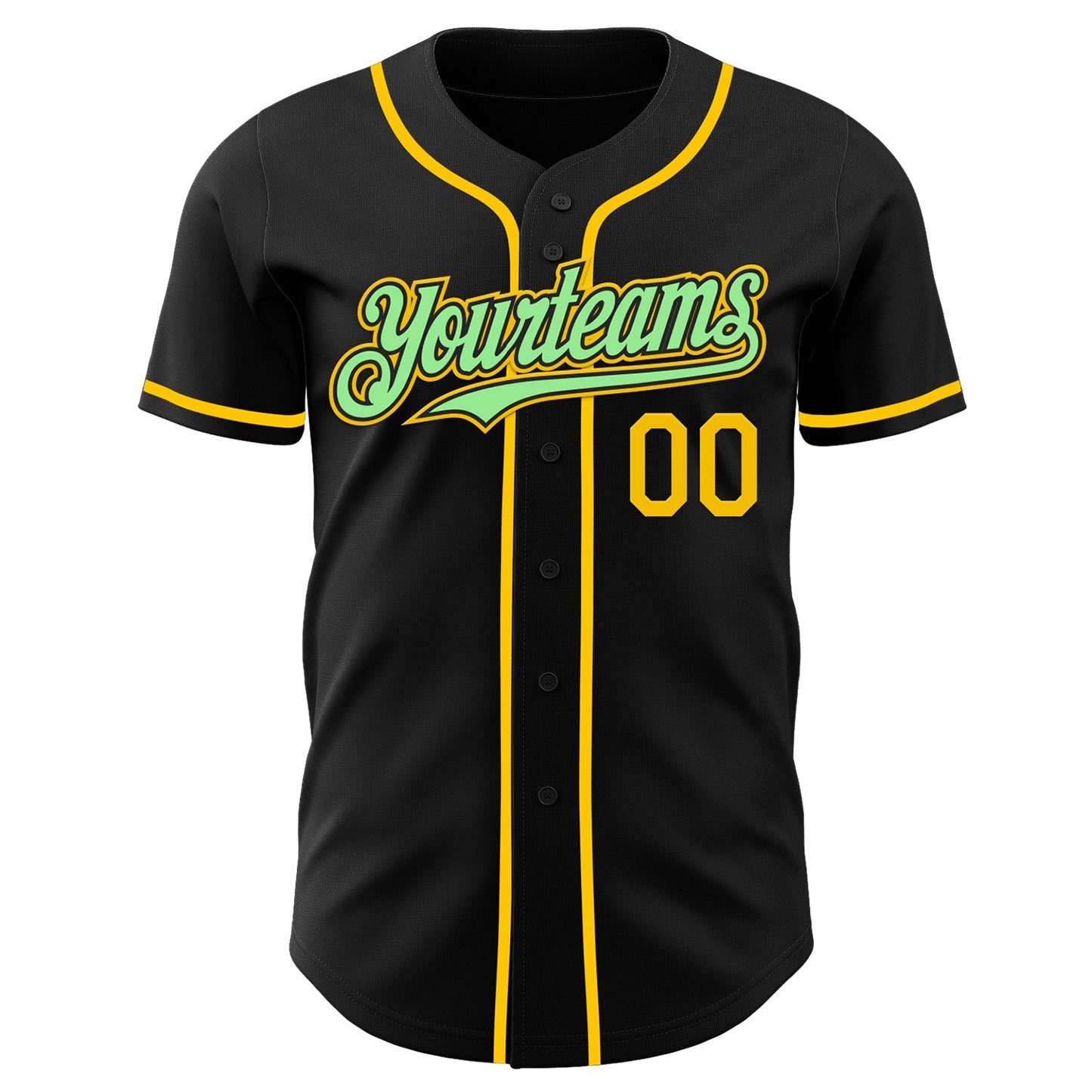 Custom Black Pea Green-Yellow Authentic Baseball Jersey view 2
