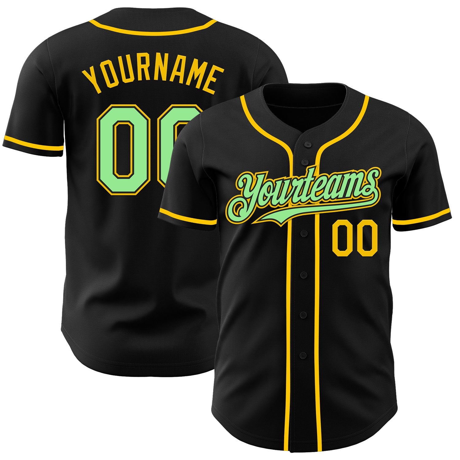 Custom Black Pea Green-Yellow Authentic Baseball Jersey - Main View