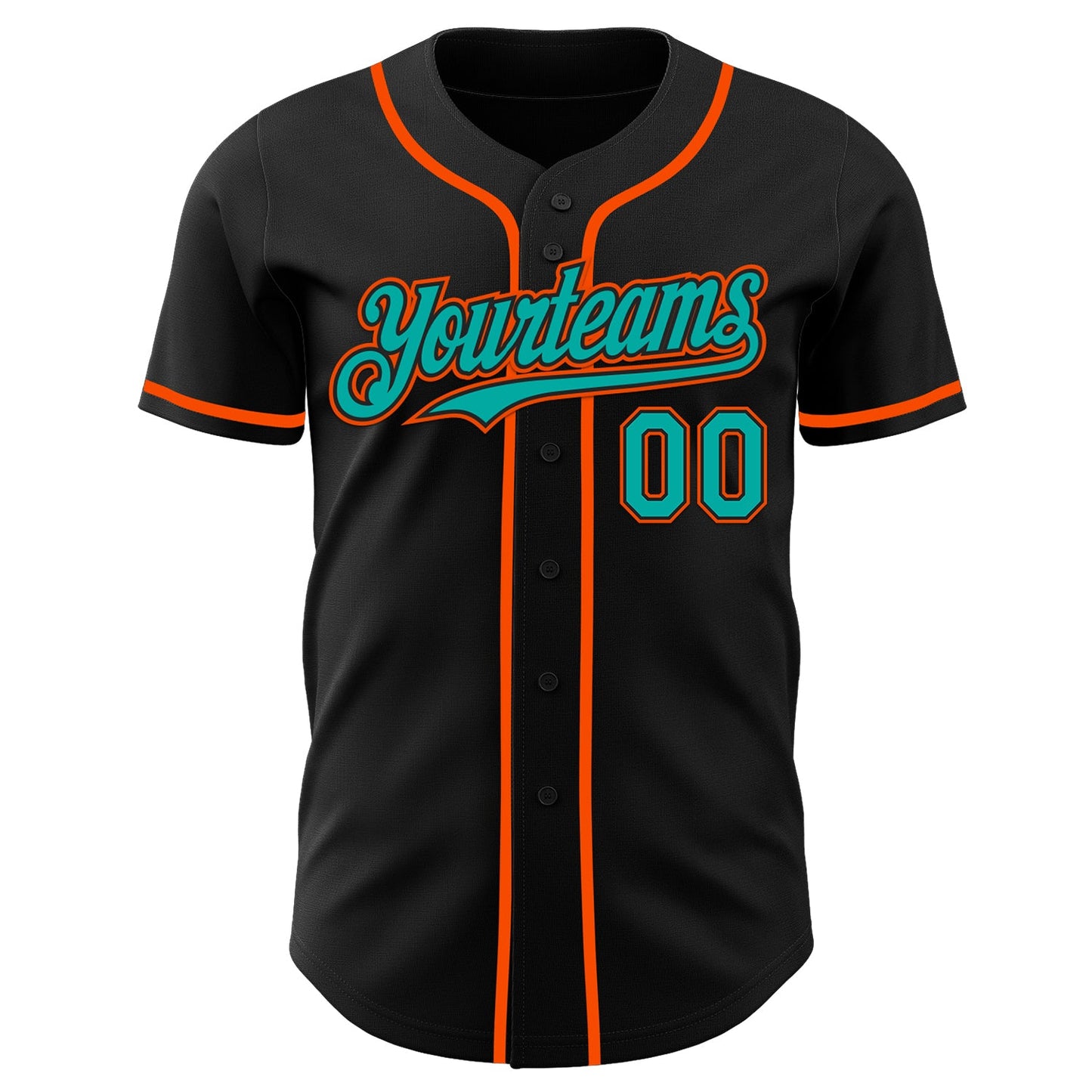 Custom Black Aqua-Orange Authentic Baseball Jersey view 2