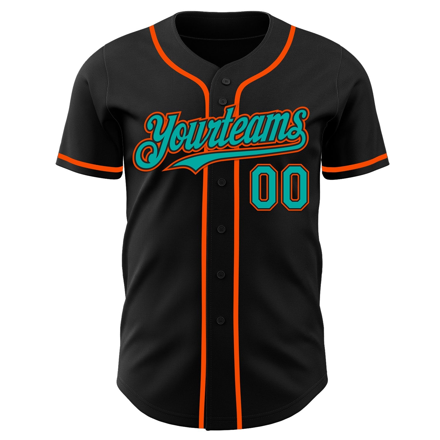 Custom Black Aqua-Orange Authentic Baseball Jersey view 2