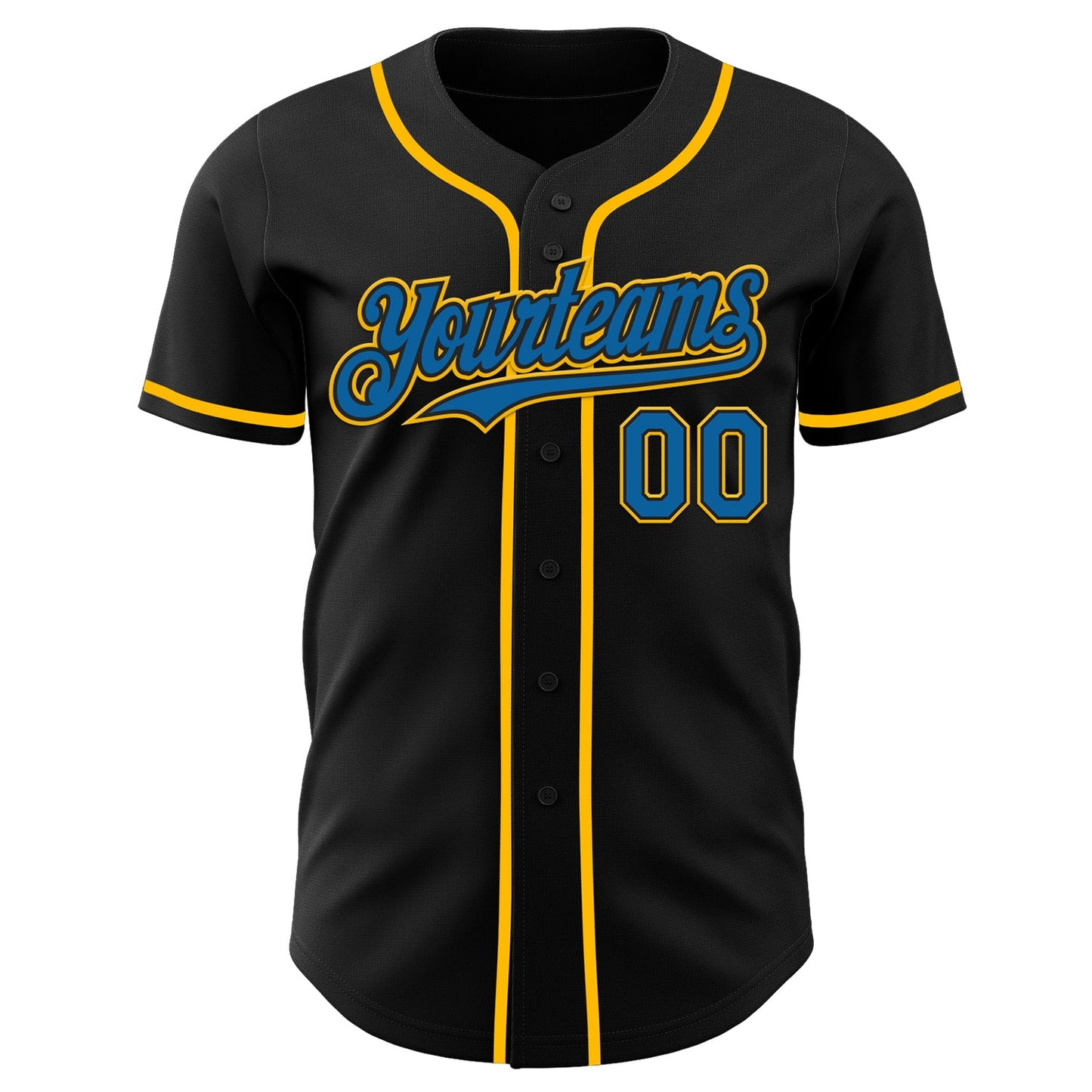 Custom Black Blue-Gold Authentic Baseball Jersey view 2