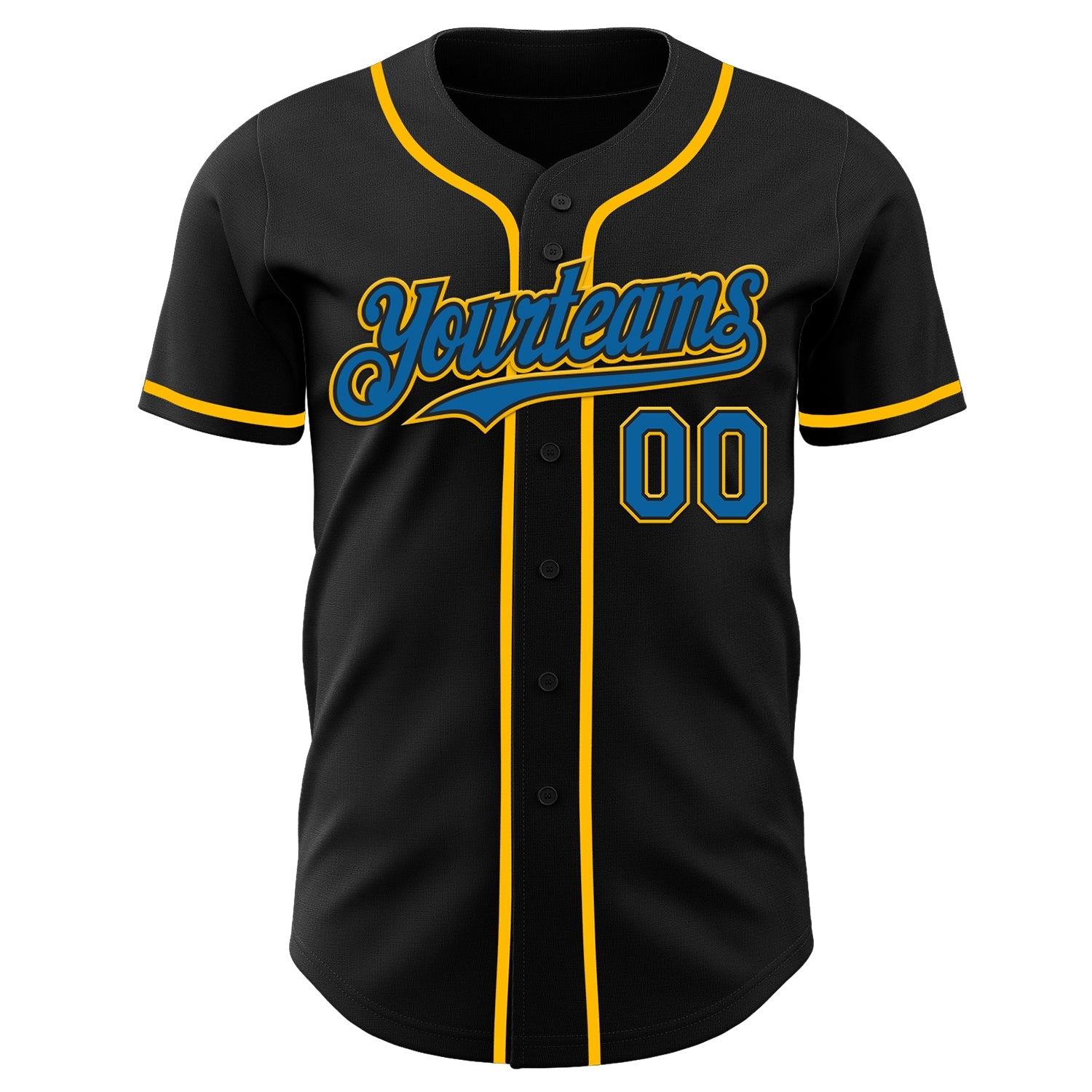 Custom Black Blue-Gold Authentic Baseball Jersey view 2