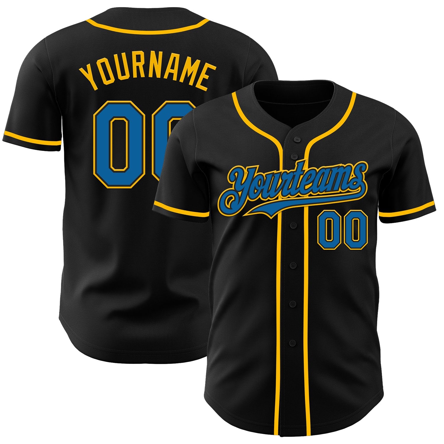 Custom Black Blue-Gold Authentic Baseball Jersey - Main View