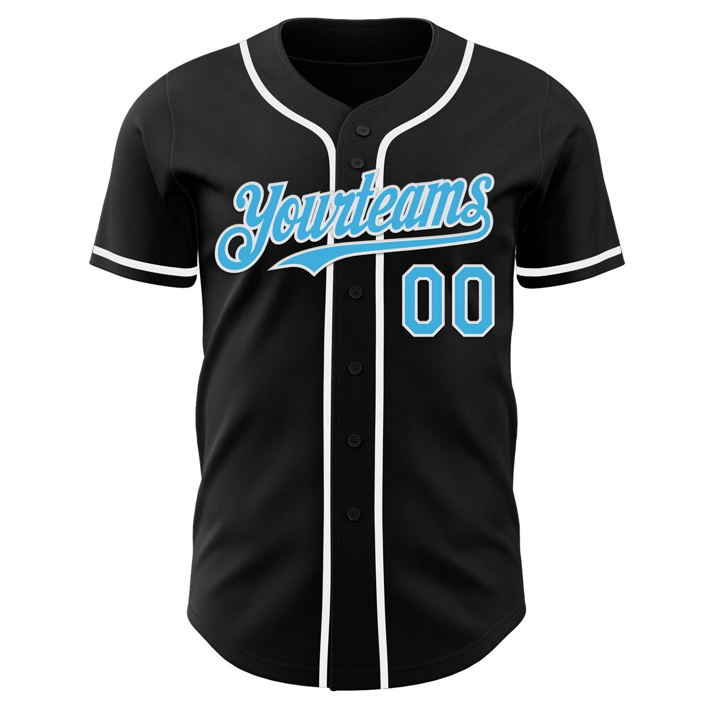 Custom Black Sky Blue-White Authentic Baseball Jersey view 2
