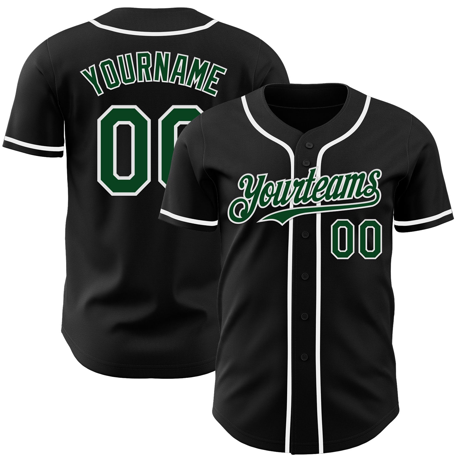 Custom Black Green-White Authentic Baseball Jersey - Main View