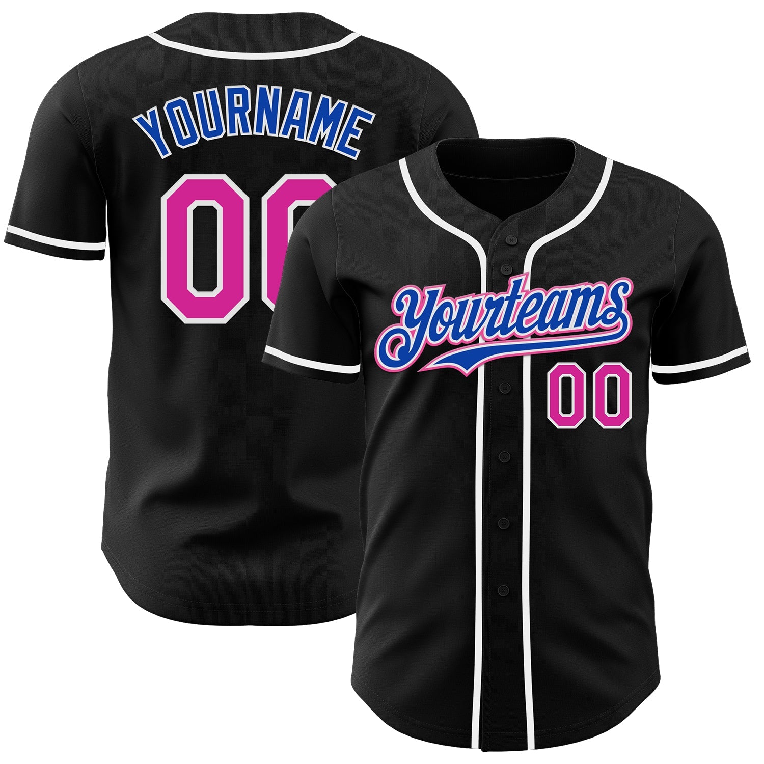 Custom Black Deep Pink Thunder Blue-White Authentic Baseball Jersey - Main View