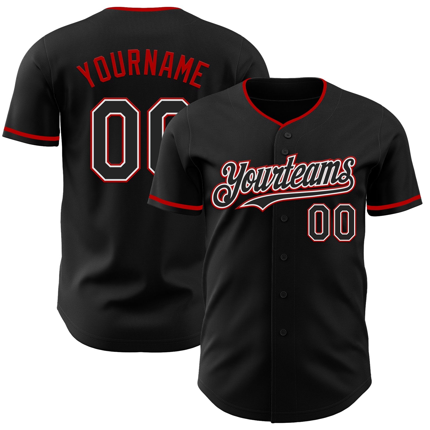 Custom Black White-Red Authentic Baseball Jersey - Main View