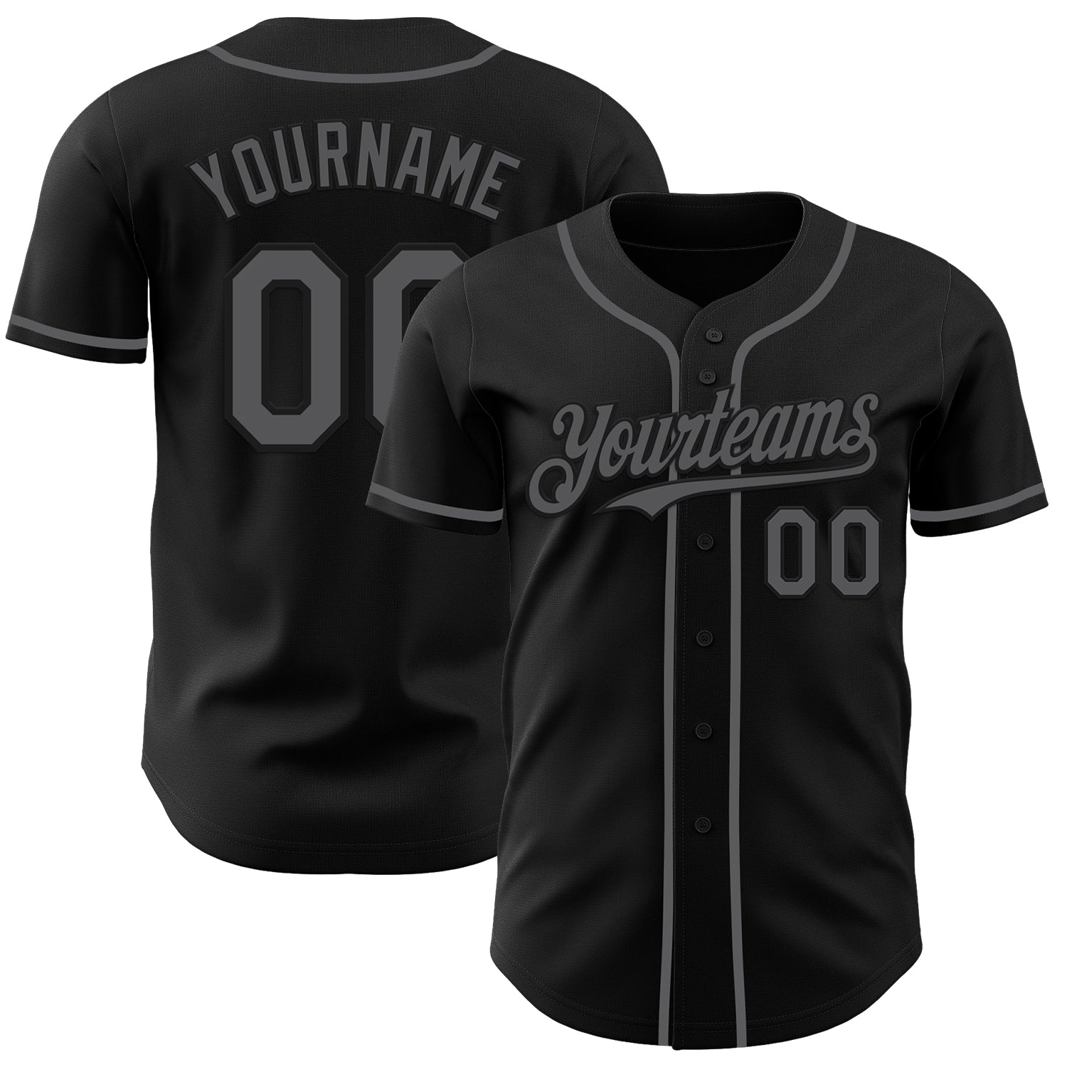 Custom Black Steel Gray Authentic Baseball Jersey - Main View