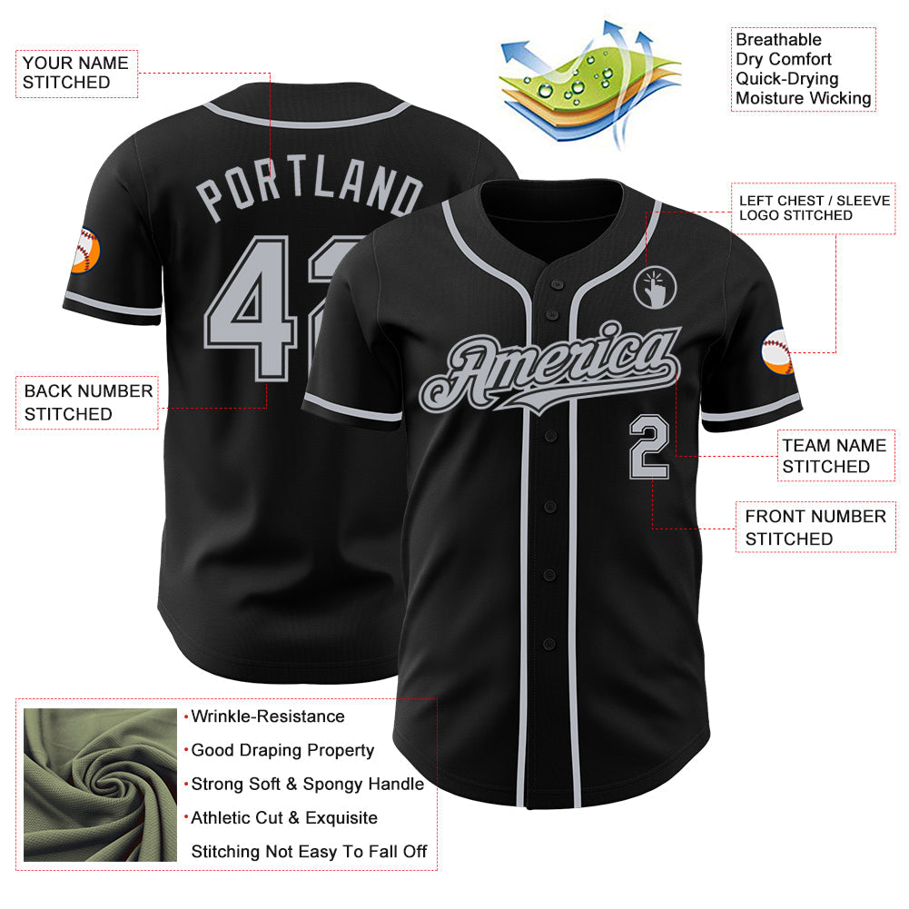 Custom Black Gray Authentic Baseball Jersey view 3