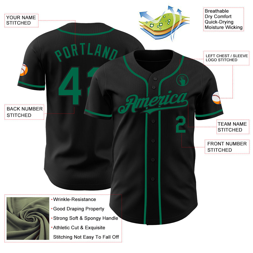 Custom Black Kelly Green Authentic Baseball Jersey view 3