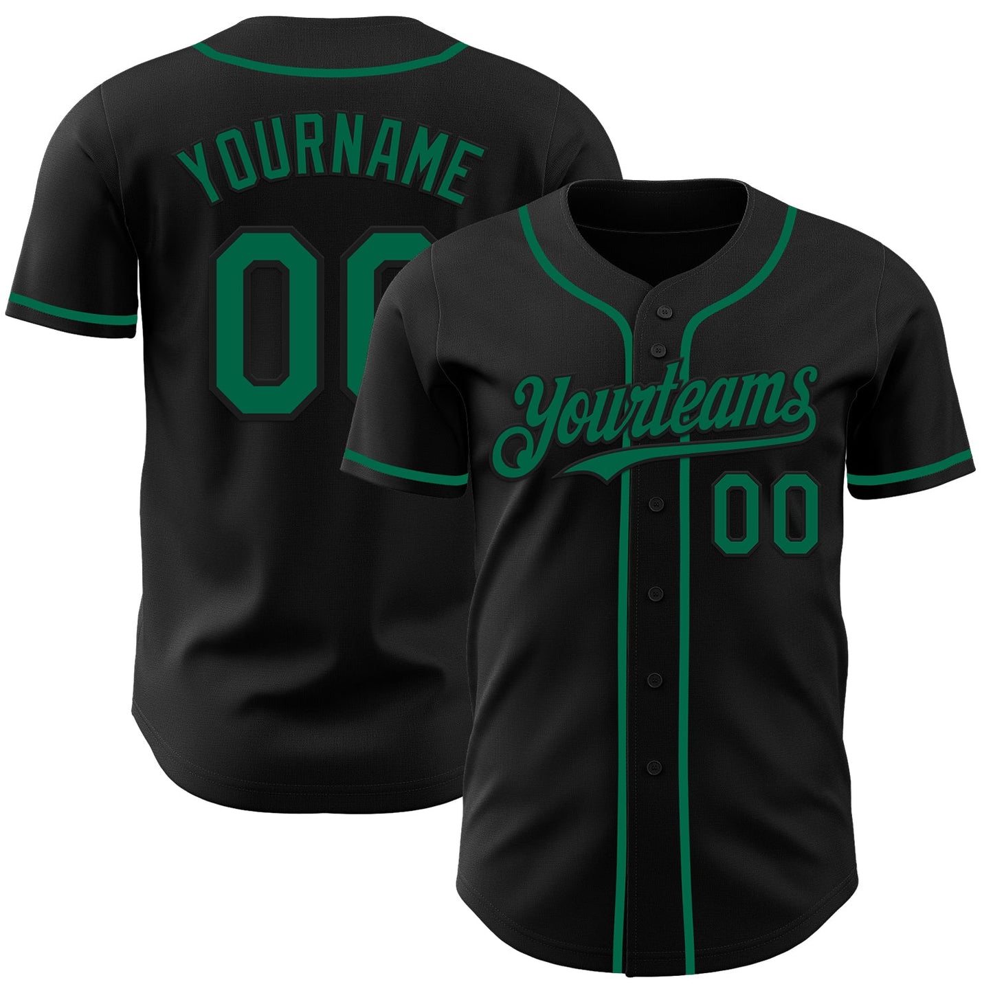 Custom Black Kelly Green Authentic Baseball Jersey - Main View
