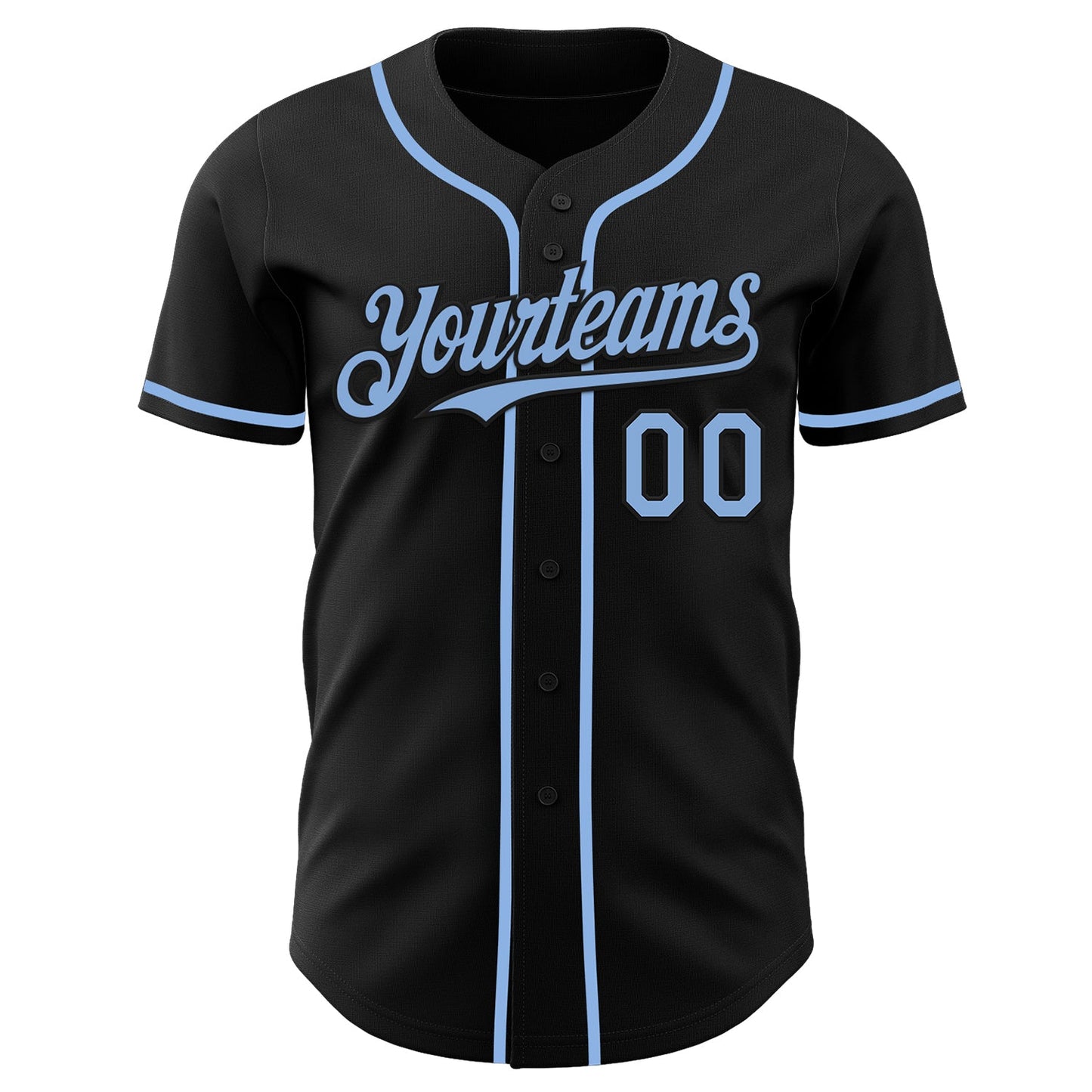 Custom Black Light Blue Authentic Baseball Jersey view 2