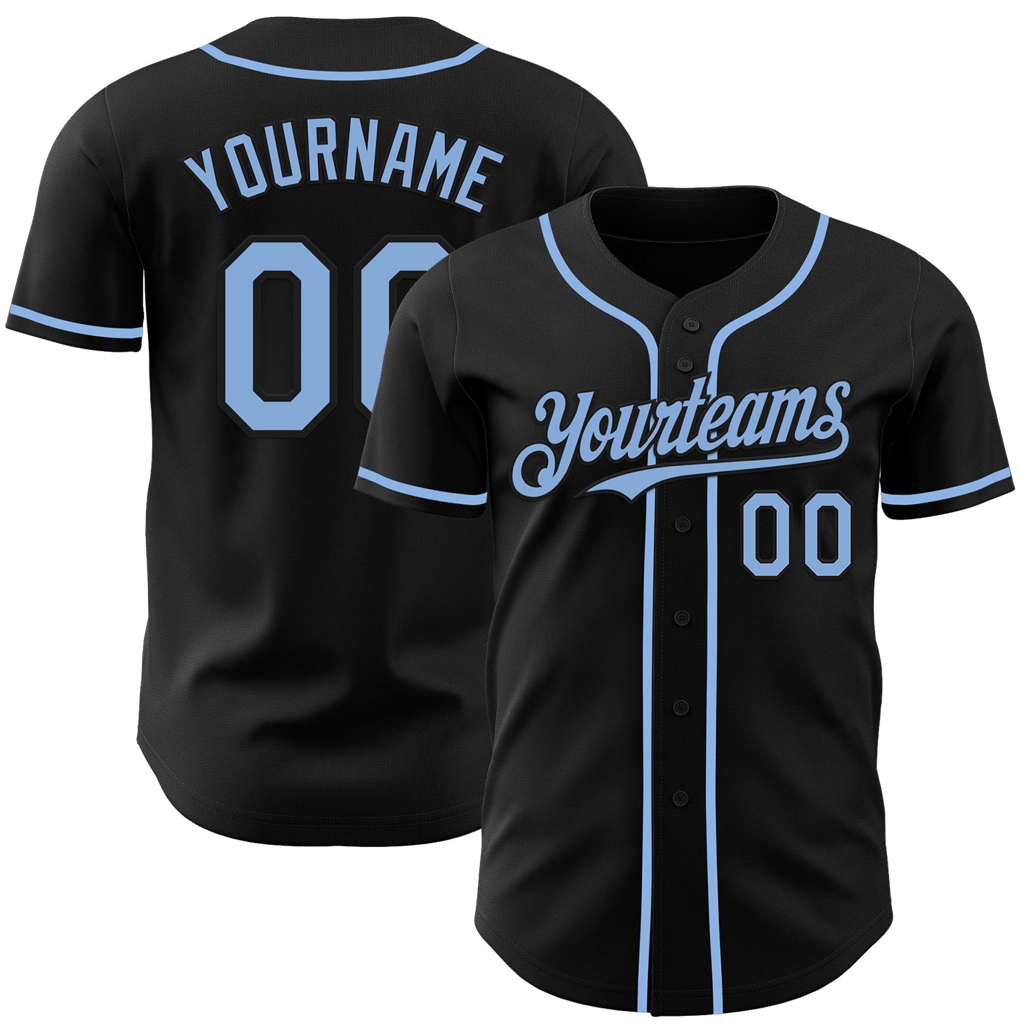Custom Black Light Blue Authentic Baseball Jersey - Main View