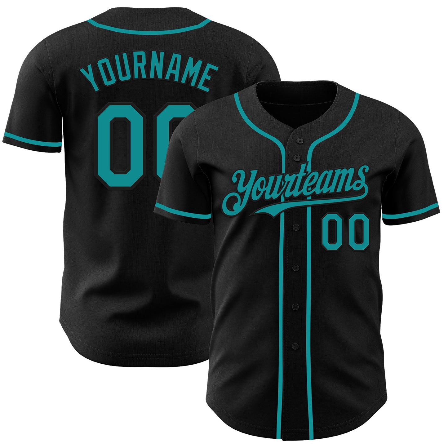 Custom Black Teal Authentic Baseball Jersey - Main View