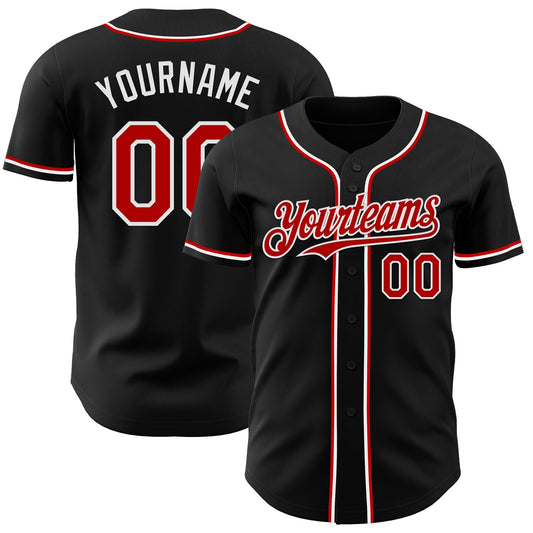 Custom Black Red-White Authentic Baseball Jersey - Main View