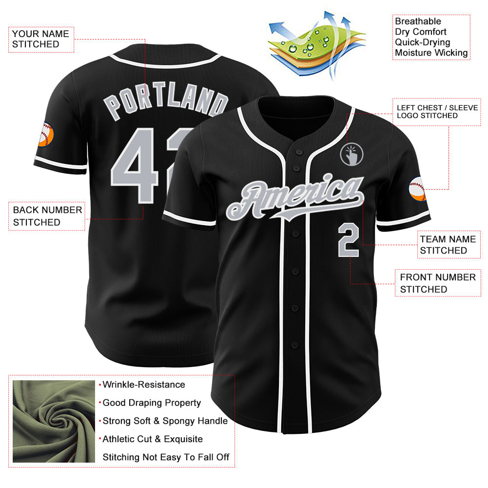 Custom Black Gray-White Authentic Baseball Jersey view 3