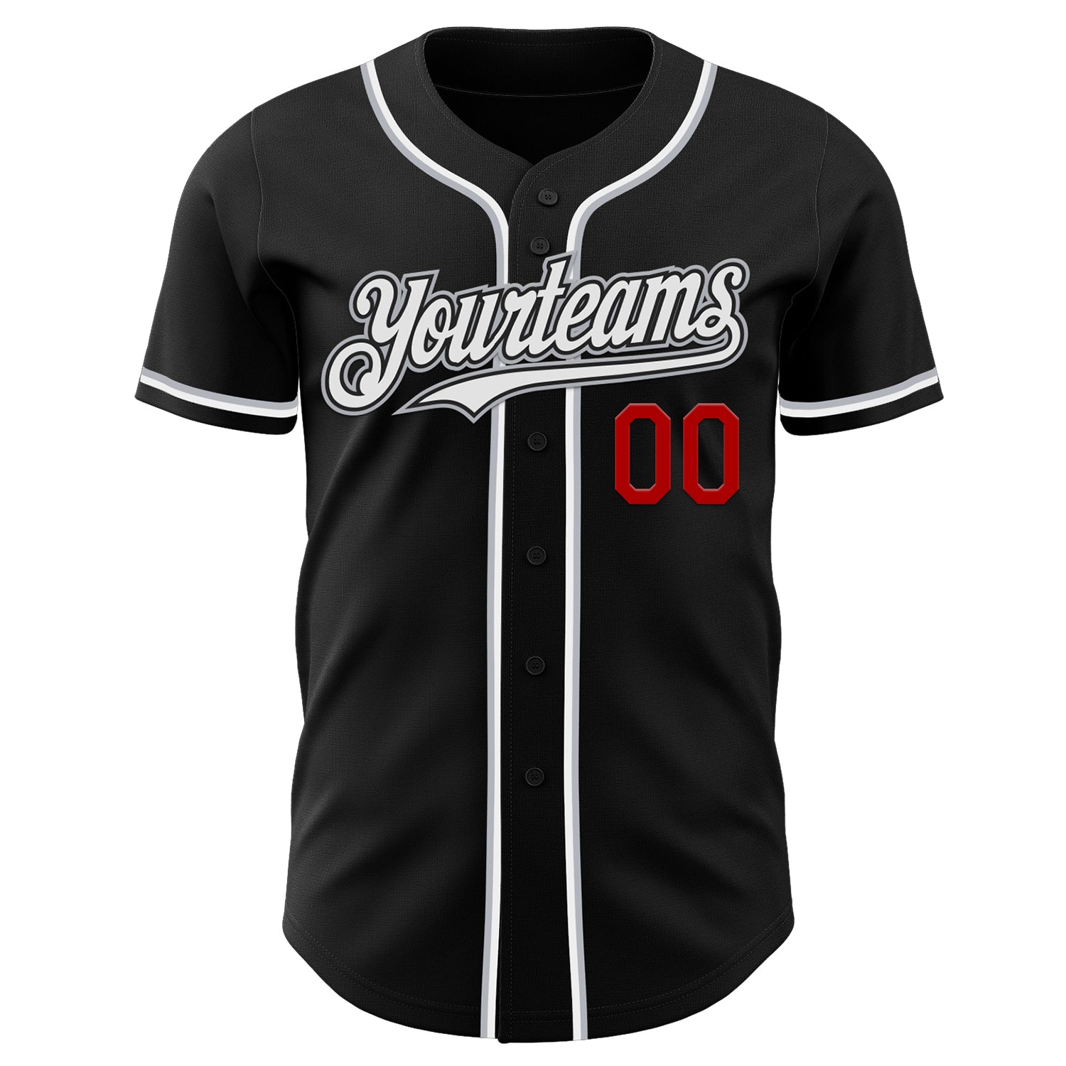 Custom Black White Gray-Red Authentic Baseball Jersey view 2