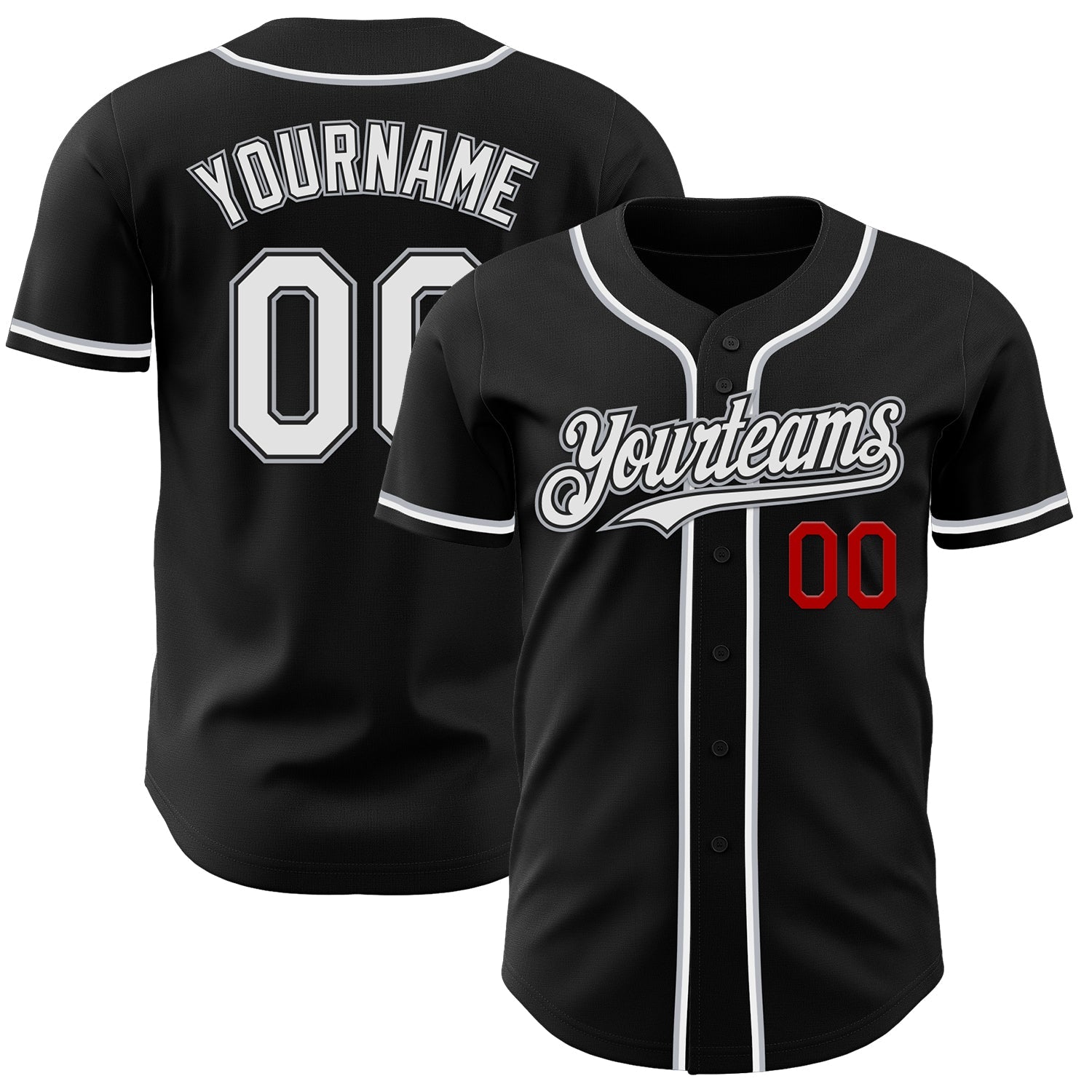 Custom Black White Gray-Red Authentic Baseball Jersey - Main View
