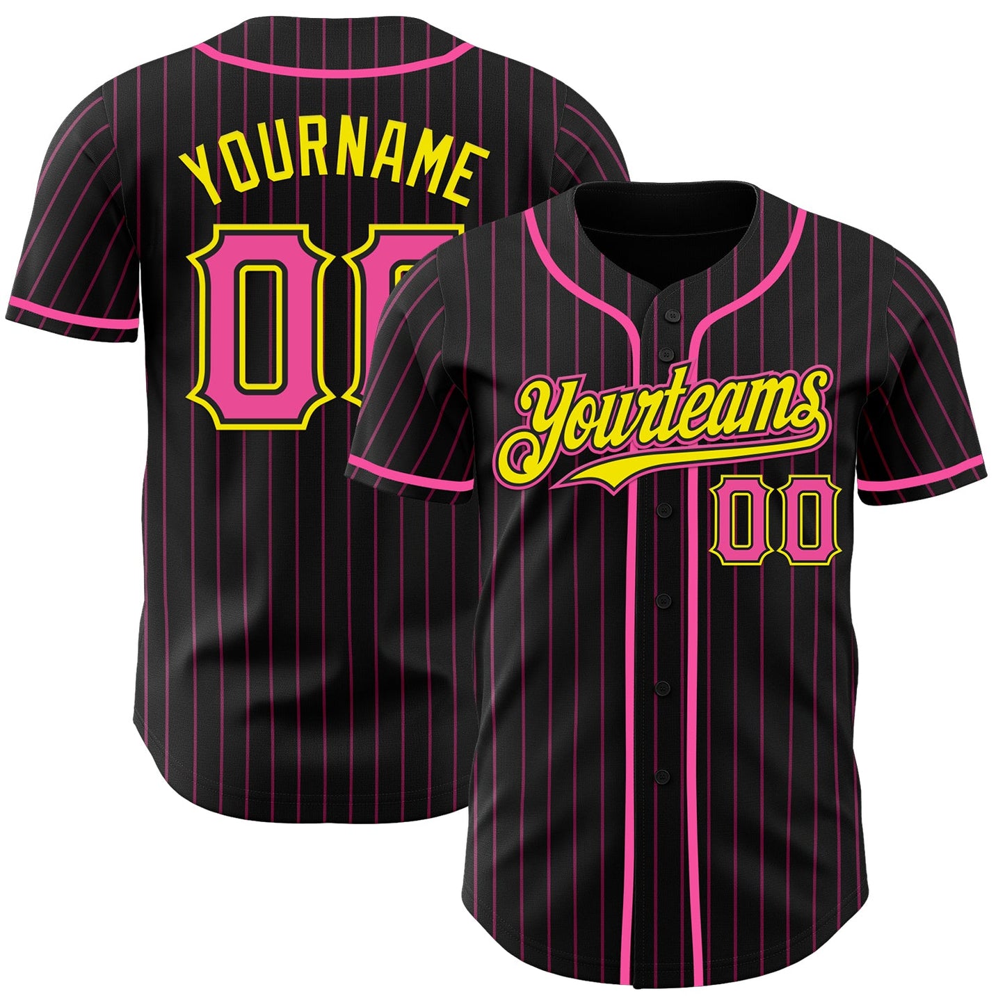 Custom Black Pink Pinstripe Light Yellow Authentic Baseball Jersey - Main View