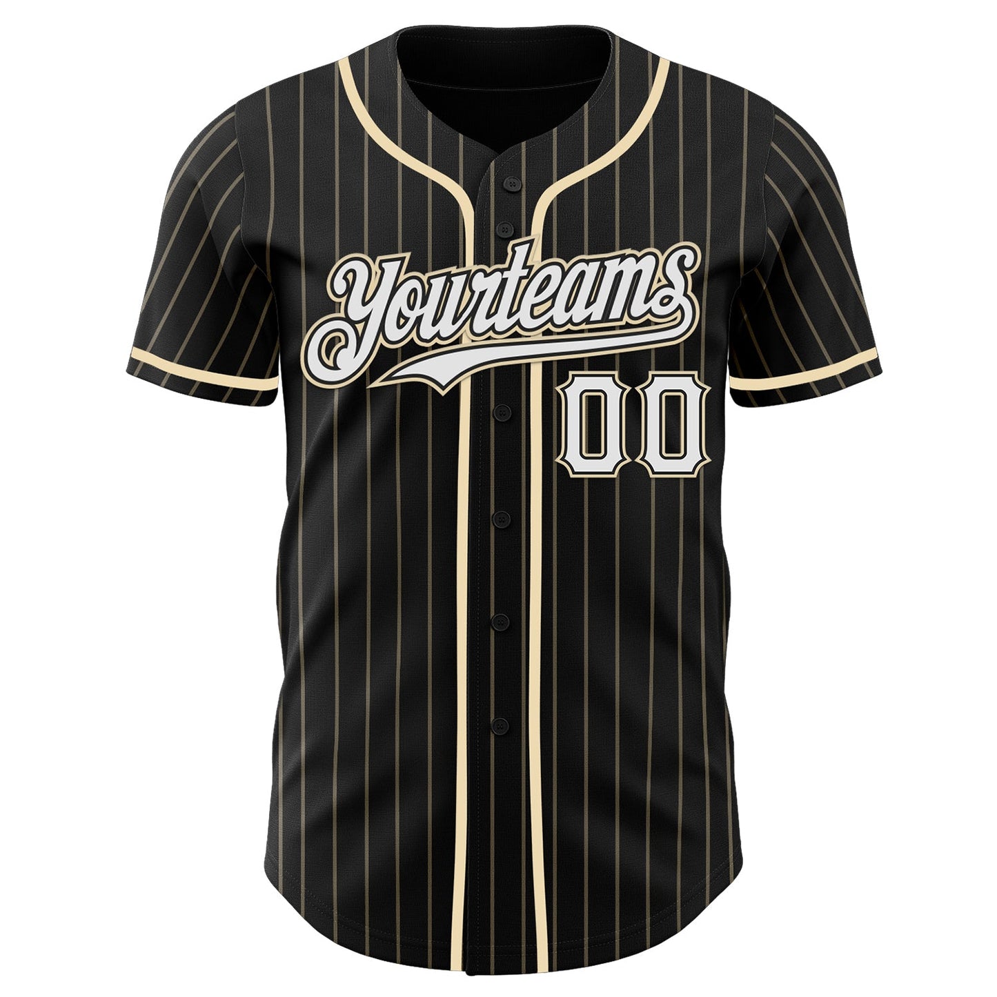 Custom Black Cream Pinstripe White Authentic Baseball Jersey view 2