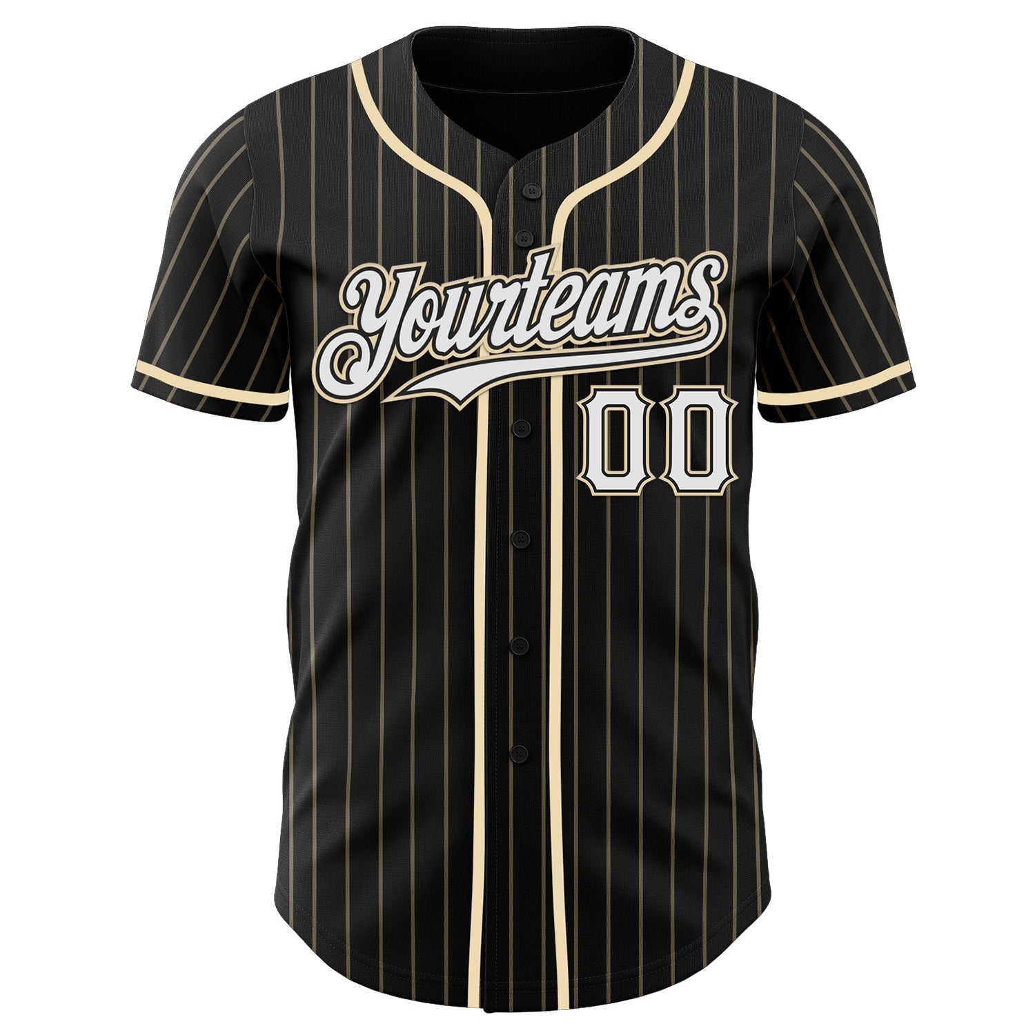 Custom Black Cream Pinstripe White Authentic Baseball Jersey view 2
