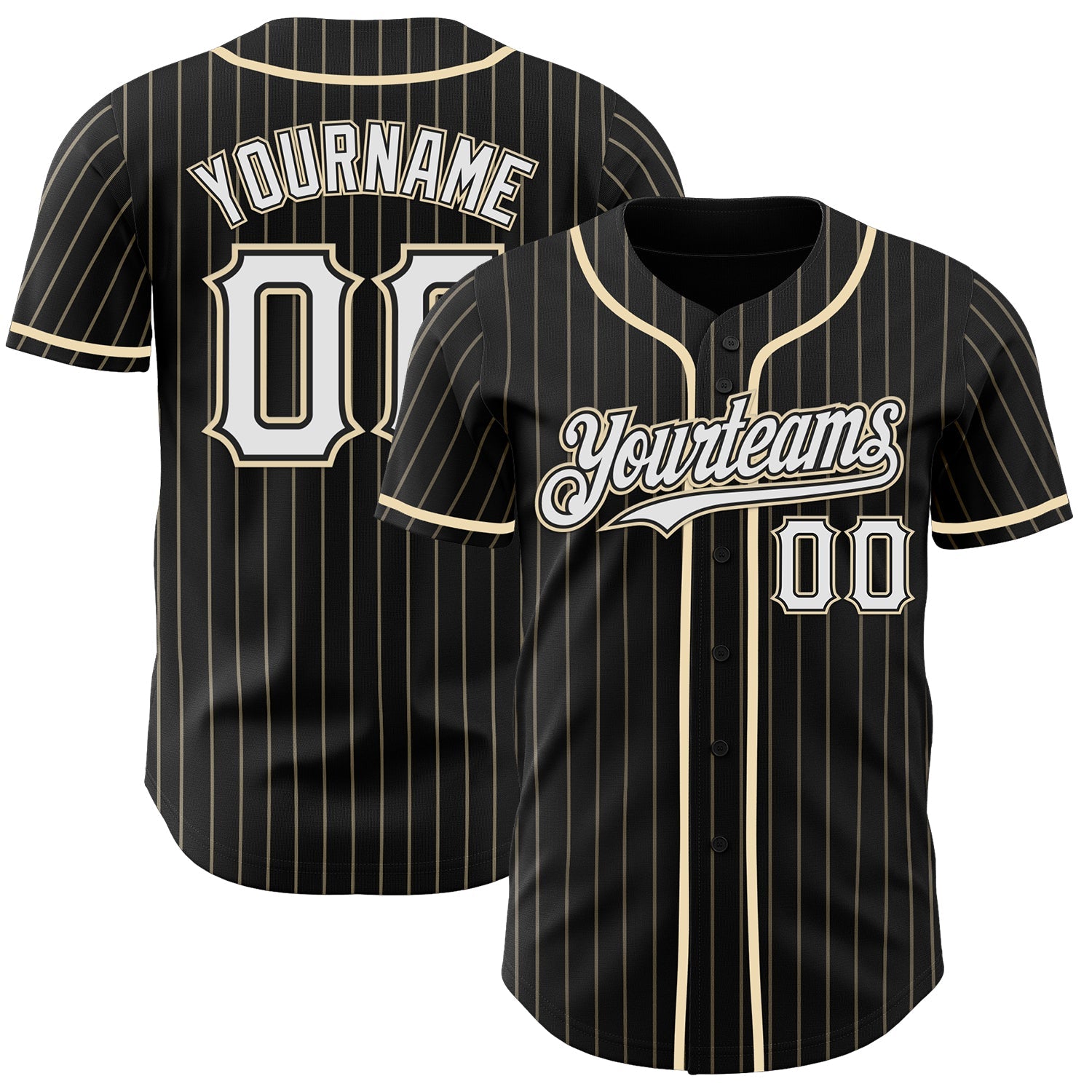 Custom Black Cream Pinstripe White Authentic Baseball Jersey - Main View