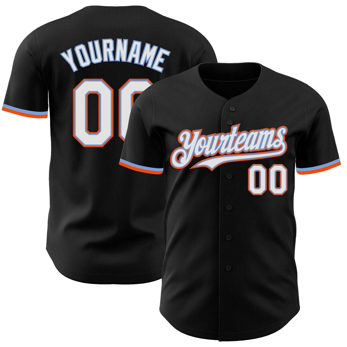 Custom Black White Powder Blue-Orange Authentic Baseball Jersey - Main View