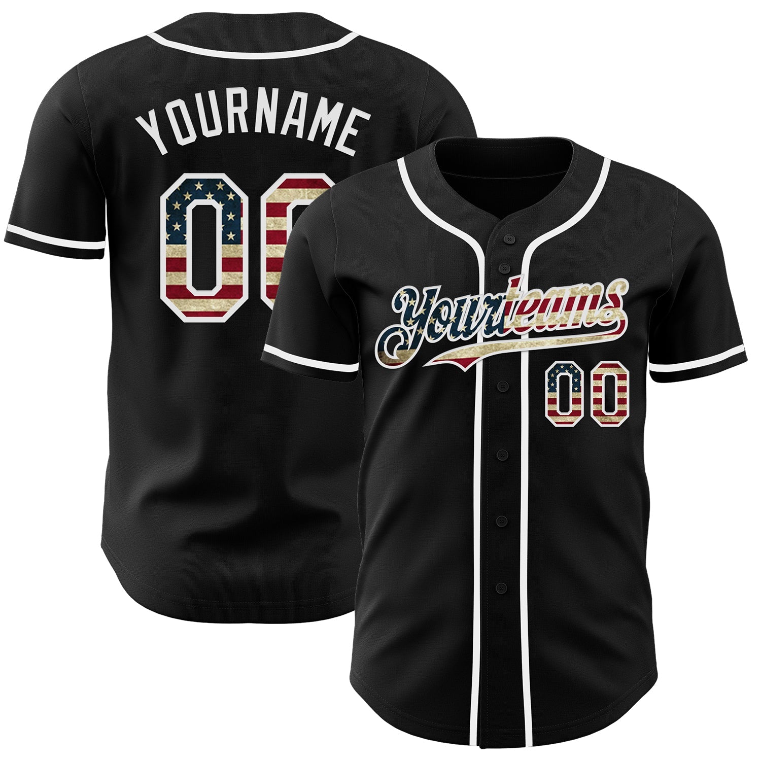 Custom Black Vintage USA Flag-White Authentic Baseball Jersey - Main View