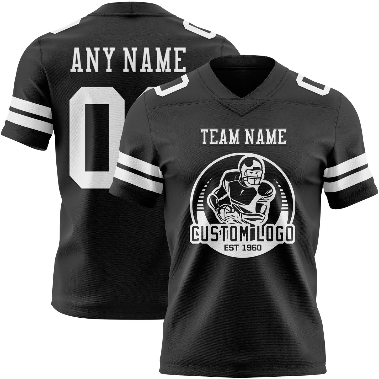 Custom Black White Authentic Football Jersey view 2