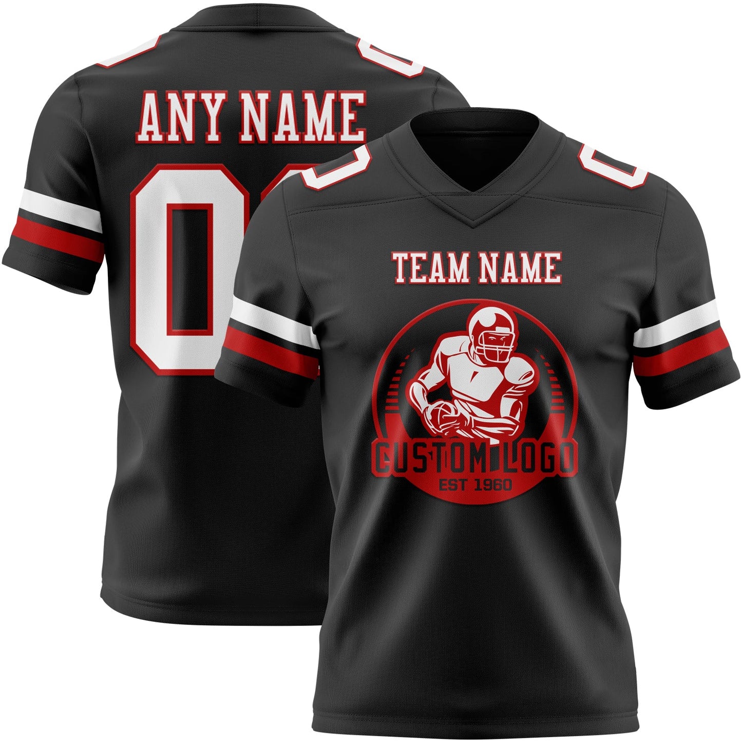 Custom Black White-Red Authentic Football Jersey view 2