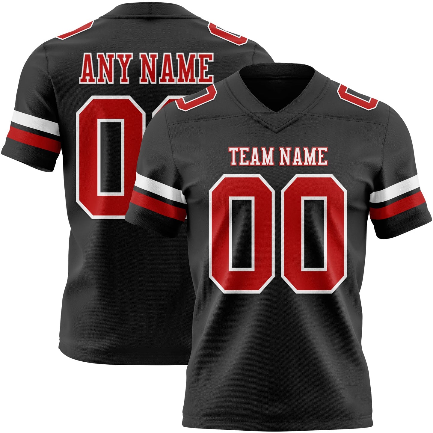 Custom Black Red-White Authentic Football Jersey - Main View