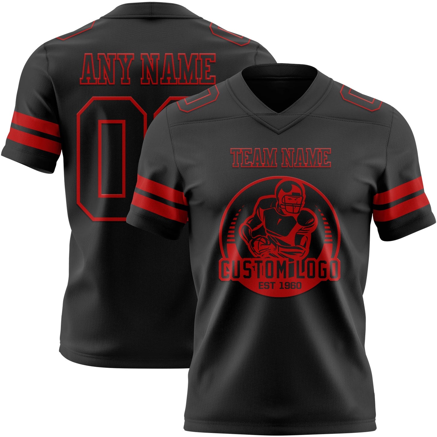 Custom Black Red Authentic Football Jersey view 2