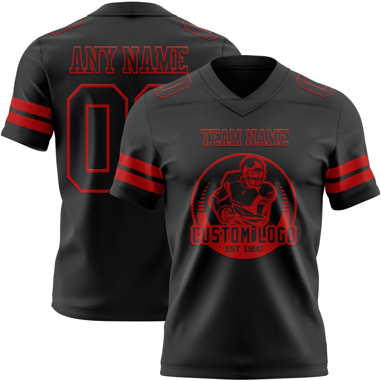 Custom Black Red Authentic Football Jersey view 2
