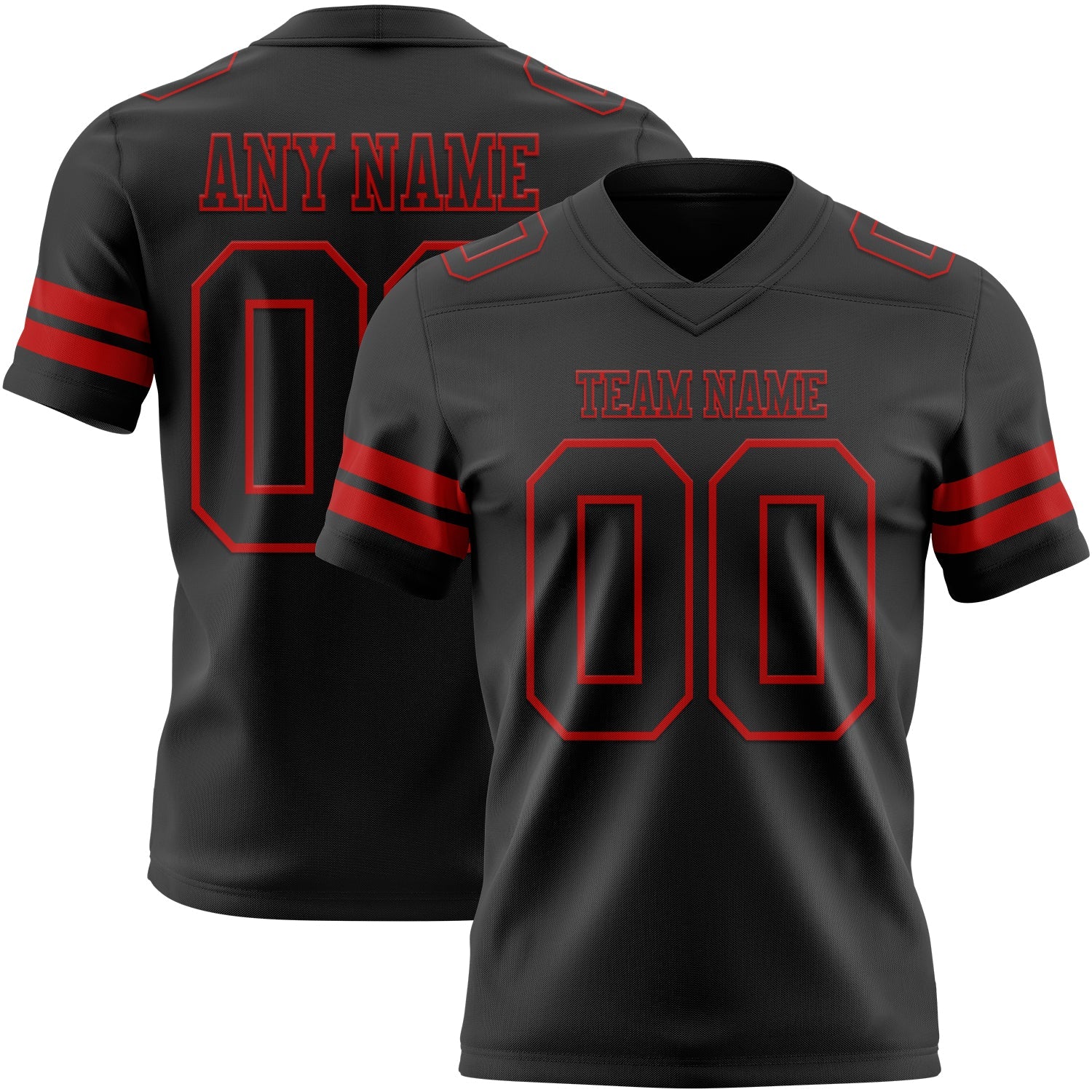Custom Black Red Authentic Football Jersey - Main View