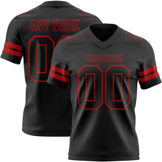 Custom Black Red Authentic Football Jersey - Main View