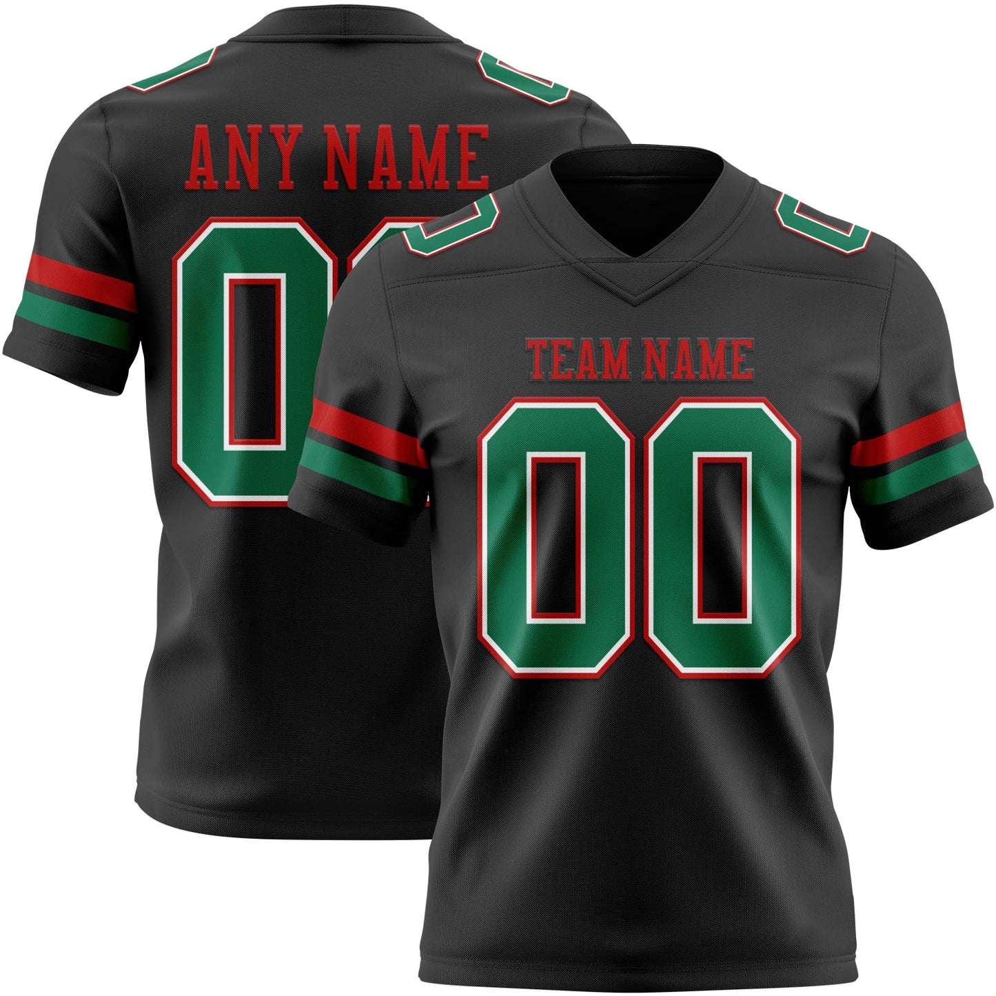 Custom Black Kelly Green White-Red Authentic Football Jersey - Main View