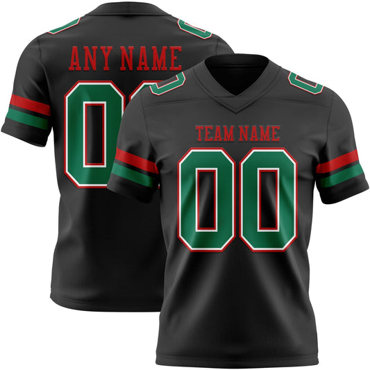Custom Black Kelly Green White-Red Authentic Football Jersey - Main View