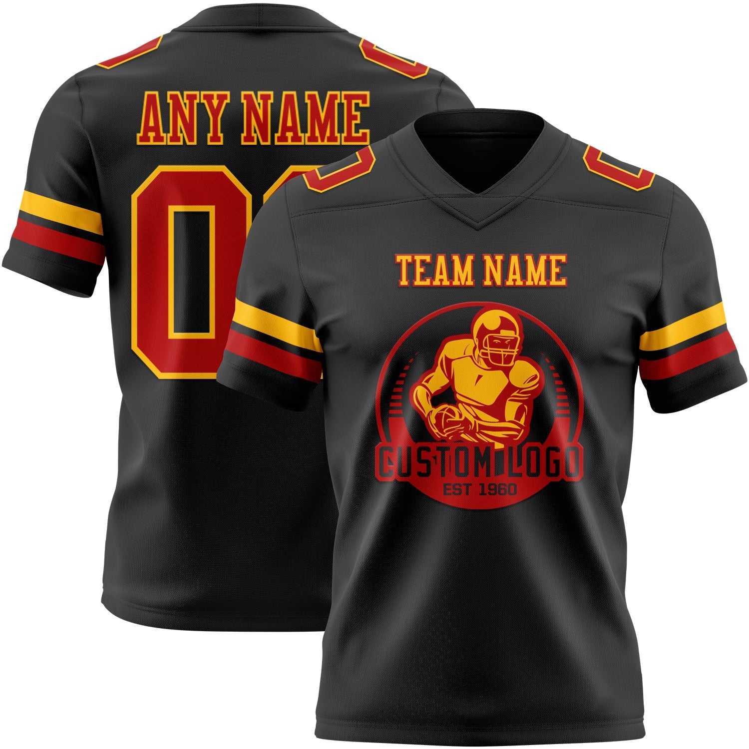 Custom Black Red-Gold Authentic Football Jersey view 2