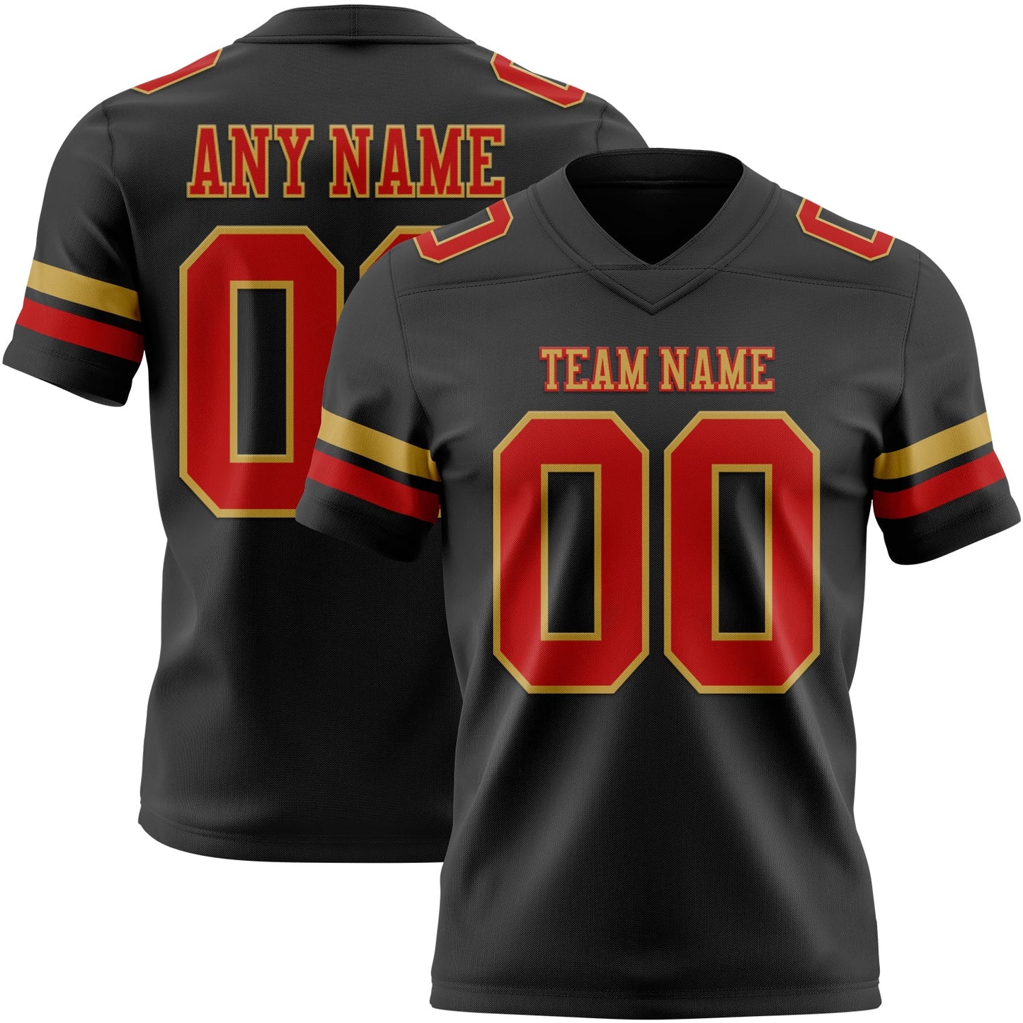 Custom Black Red-Old Gold Authentic Football Jersey - Main View